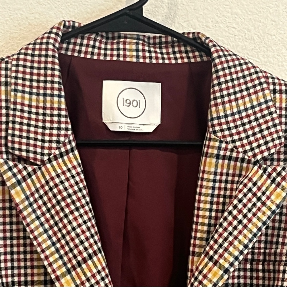 1901 Women’s rusty autumn colored plaid blazer size 10 fun blue under collar - Picture 2 of 14